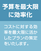 予算を最大限に効率化：コストに対する効率を最大限に活かしたプランの策定をいたします。